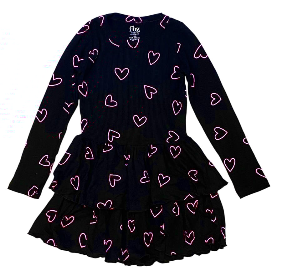 FBZ Black Pink Heart Ruffle Dress
