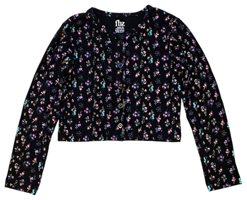 FBZ Blk Romance Floral Ribbed Cardigan