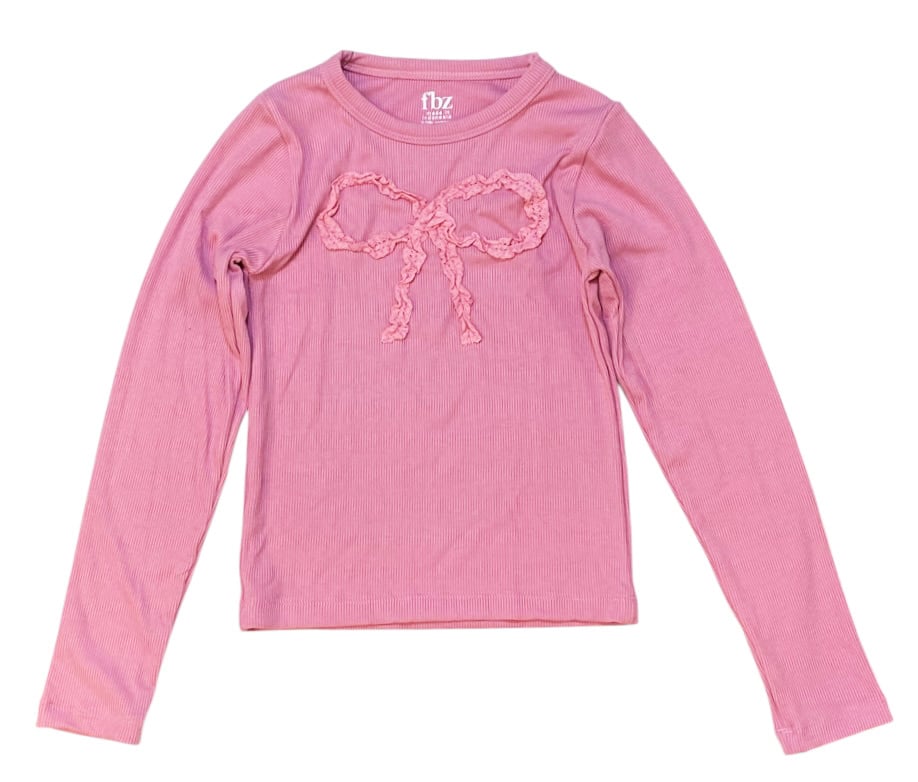 FBZ Pink Ribbon Bow Ribbed Top
