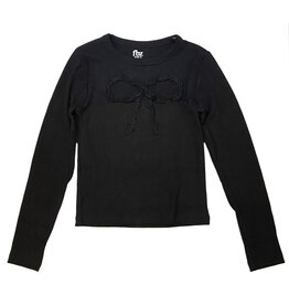 FBZ Black Ribbon Bow Ribbed Top