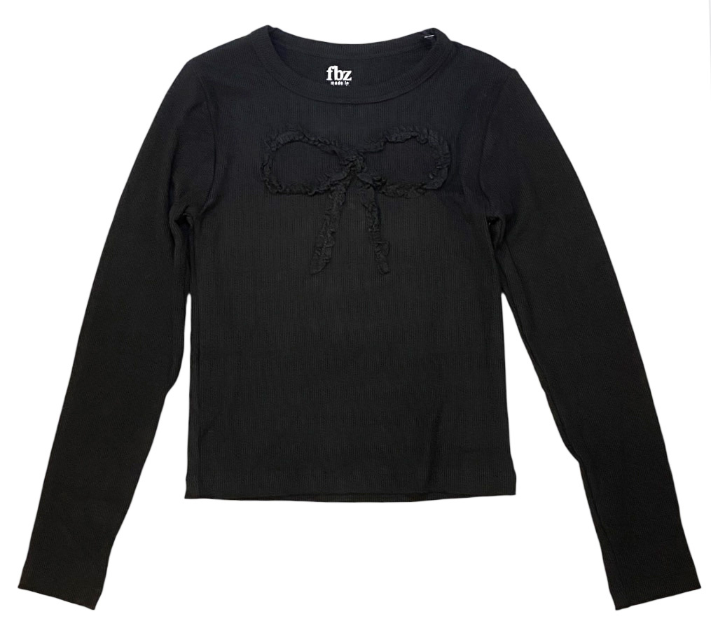 FBZ Black Ribbon Bow Ribbed Top