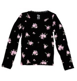 FBZ Pink Roses Lace Trim Ribbed Top