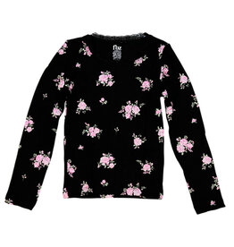 FBZ Pink Roses Lace Trim Ribbed Top