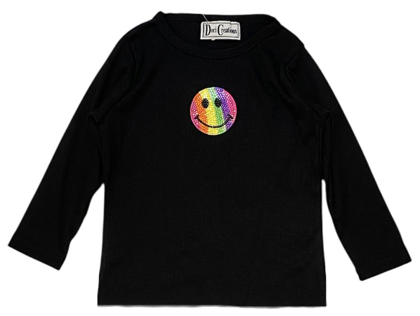 Dori Stud Smile Patch Black LS Ribbed Top