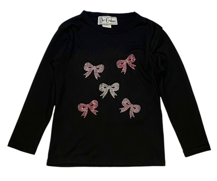 Dori 5 Bow Black LS Ribbed Top