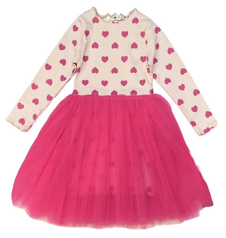 Petite Hailey Hot Pink Heart Inf. LS Tutu Dress
