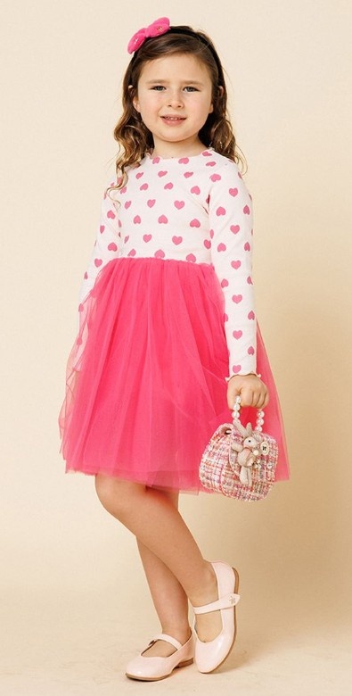 Petite Hailey Hot Pink Heart Inf. LS Tutu Dress