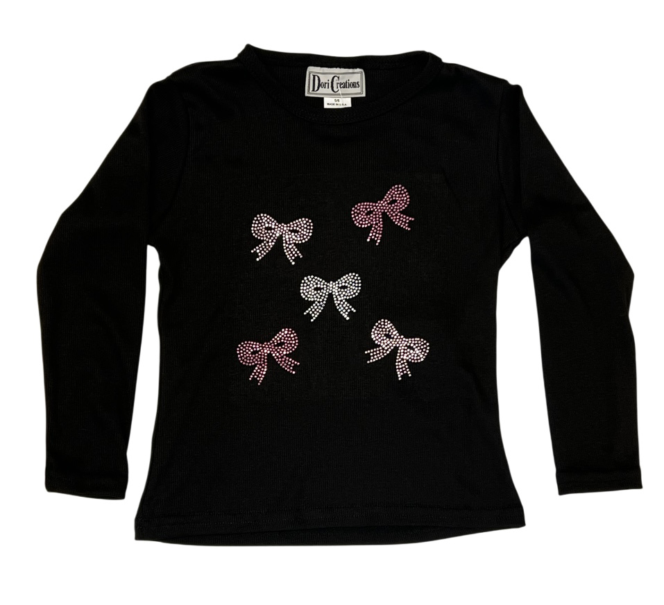 Dori 5 Bow Black LS Ribbed Top