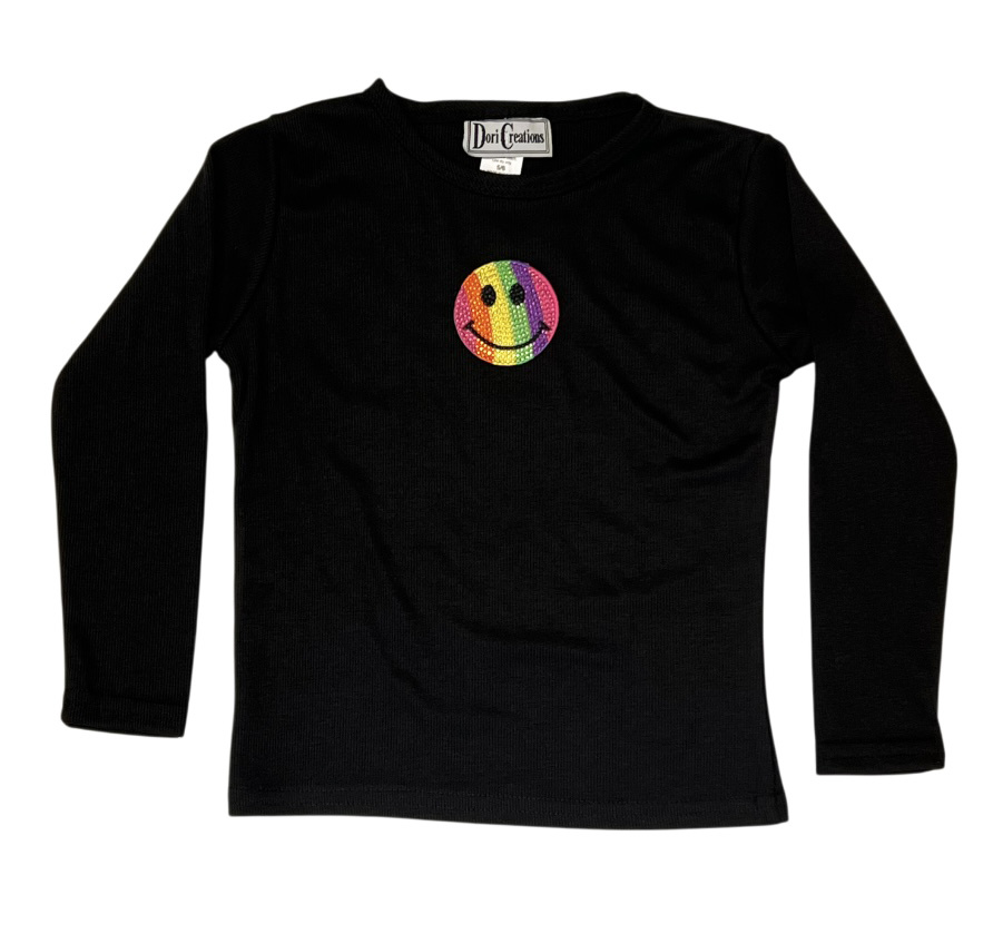 Dori Stud Smile Patch Black LS Ribbed Top
