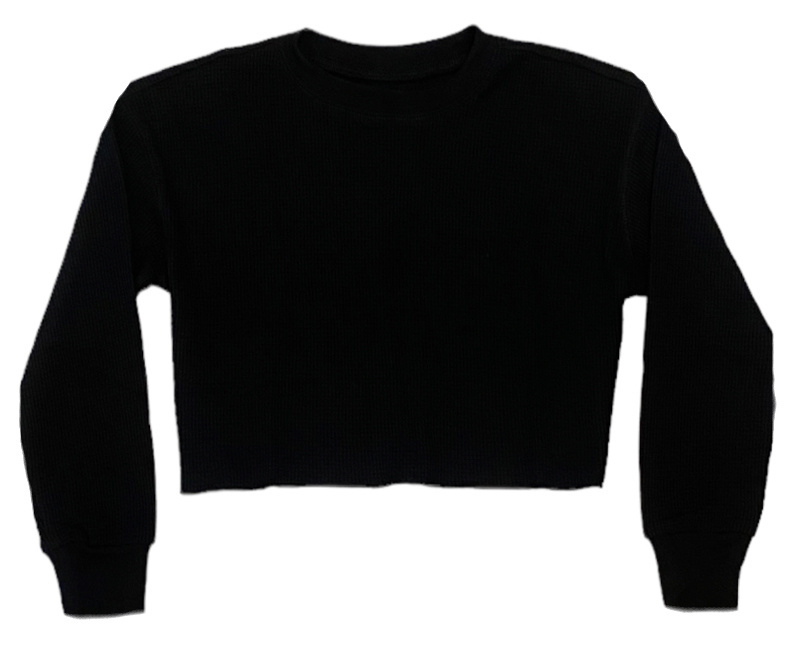 KatieJ NYC Cooper Black Cropped Waffle Top