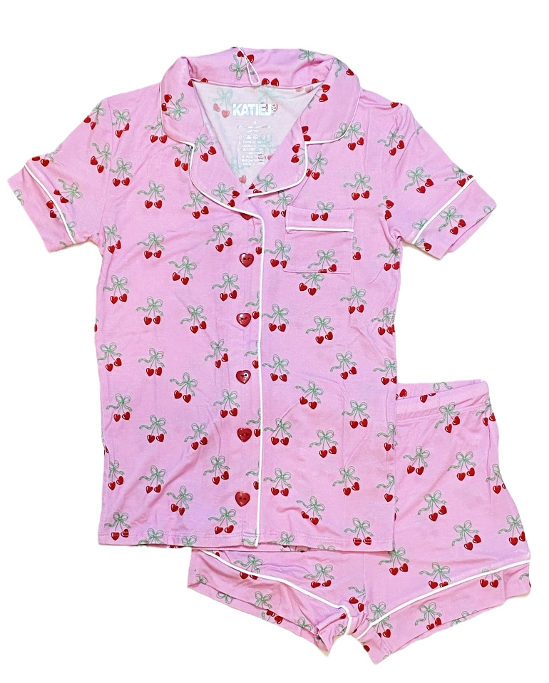 KatieJ NYC Cherry Bows Shorts Lounge Set