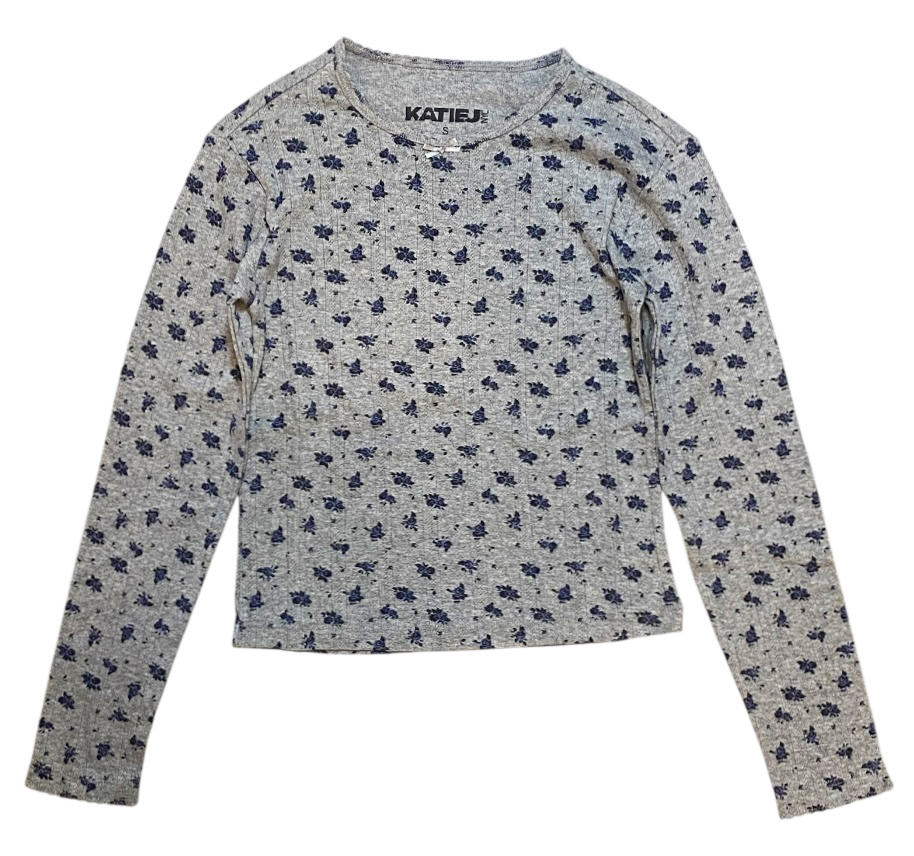 KatieJ NYC Grey/Navy Floral LS Top