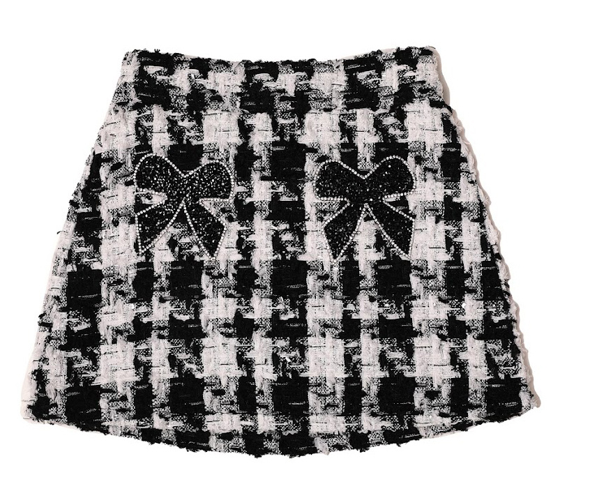 Mia NYC Tweed Bow Applique Skirt