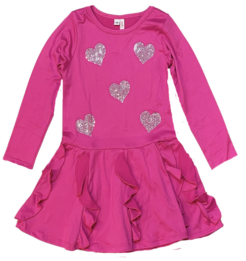 Sofi Fuschia Rhinestone Hearts Ruffle Dress