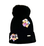 Bari Lynn Black Charms Pom Pom Hat