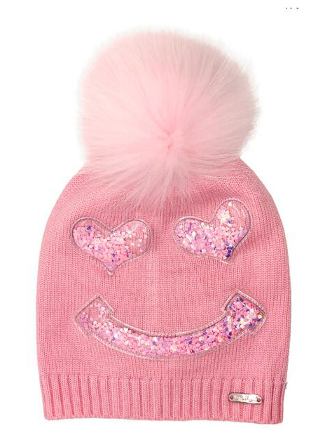 Bari Lynn Confetti Smile Pink Pom Hat