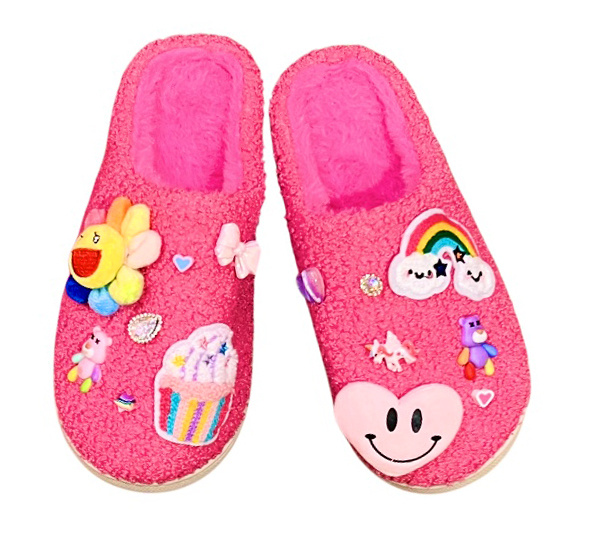 Bari Lynn Pink Plush Charm Slippers