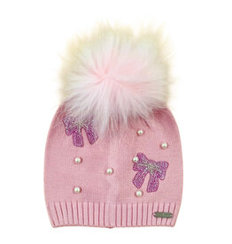 Bari Lynn Pink Bows&Pearls Pom Pom Hat