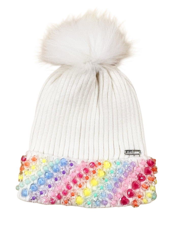 Bari Lynn Ivory Charm Cuff Pom Hat