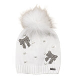 Bari Lynn White Bows&Pearls Pom Hat