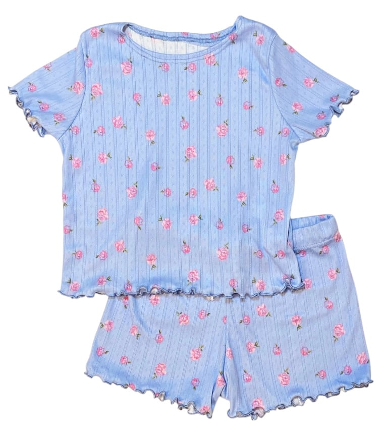 Cheryl Kids Blue Floral Pointelle PJ Set