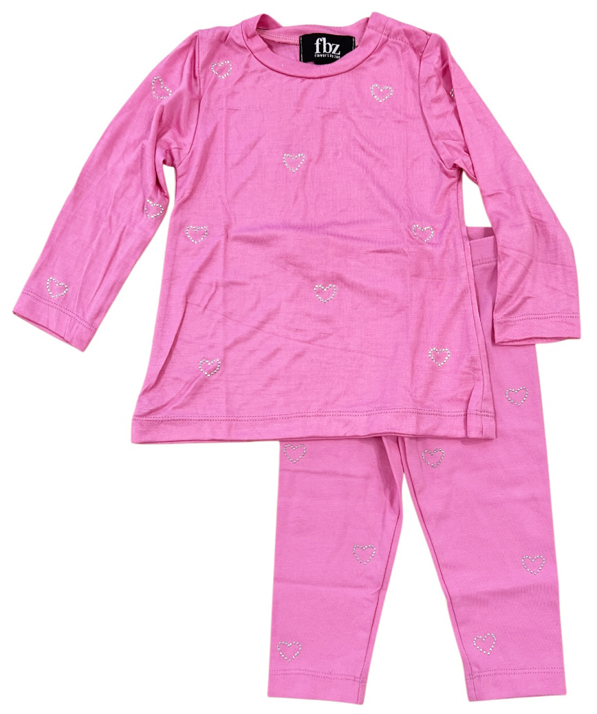 FBZ Pink Rhinestud Hearts Legging Set