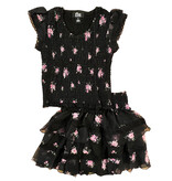 FBZ  Black Rose Chiffon Skirt Set