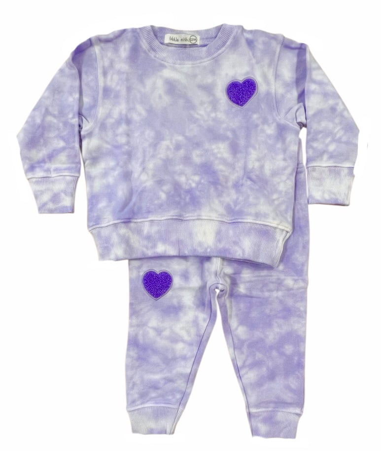 Little Mish Lilac Crush Heart Tod Sweatpant Set