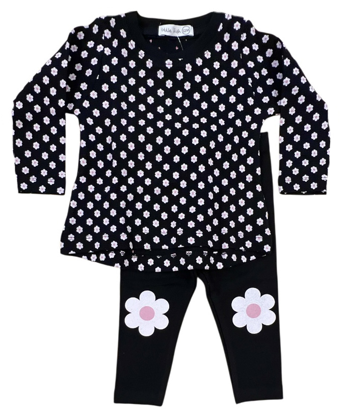 Little Mish Blk/Pink Flower Tod Legging Set