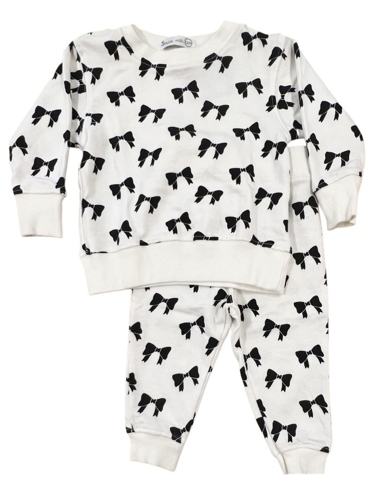 Little Mish Black Bows Tod Sweatpant Set