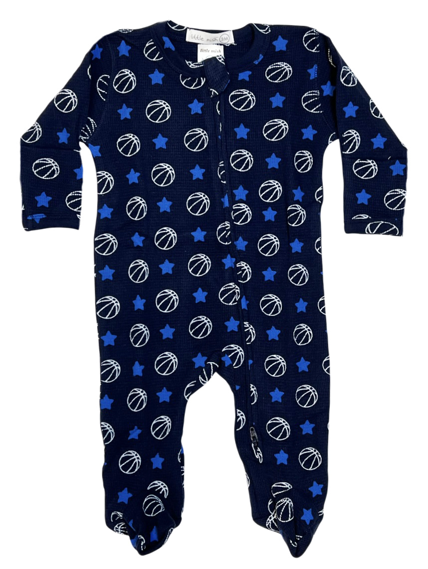 Little Mish Navy BBall Thermal Footie
