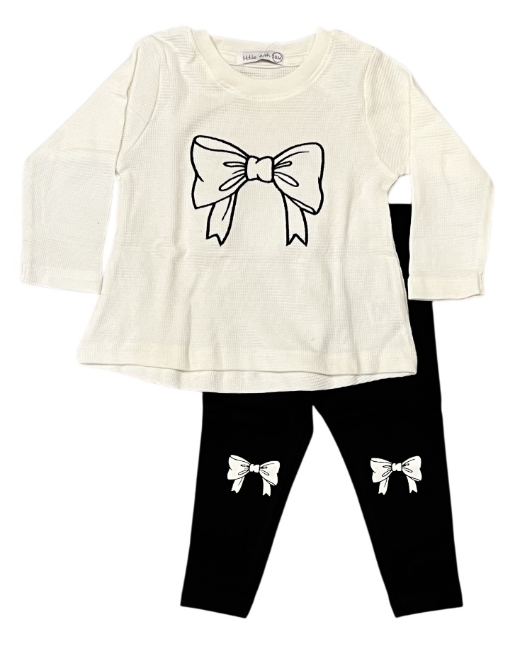 Little Mish Ivory/Blk Bow Tod. Legging Set