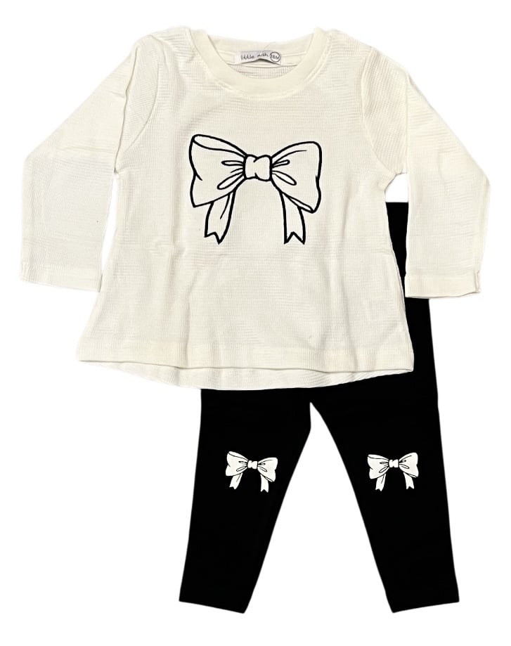 Little Mish Ivory/Blk Bow Inf Legging Set