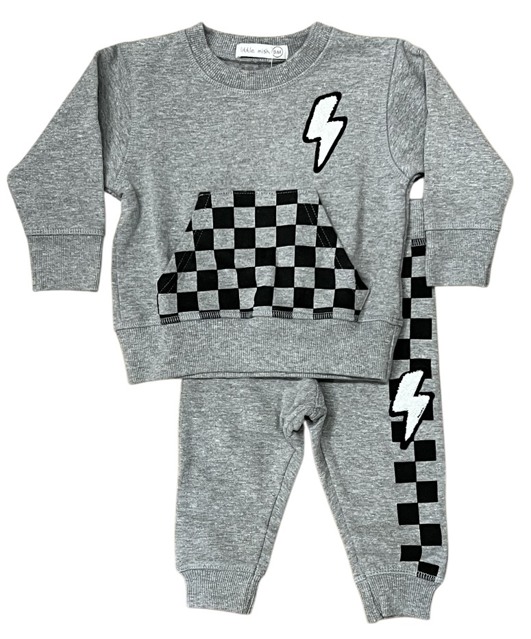 Mish Grey Check Bolt Pocket Sweatsuit Set