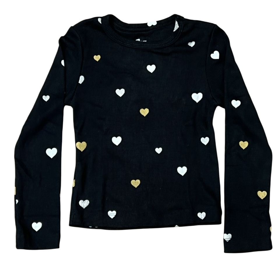 FBZ  Black Mini Heart Ribbed Top
