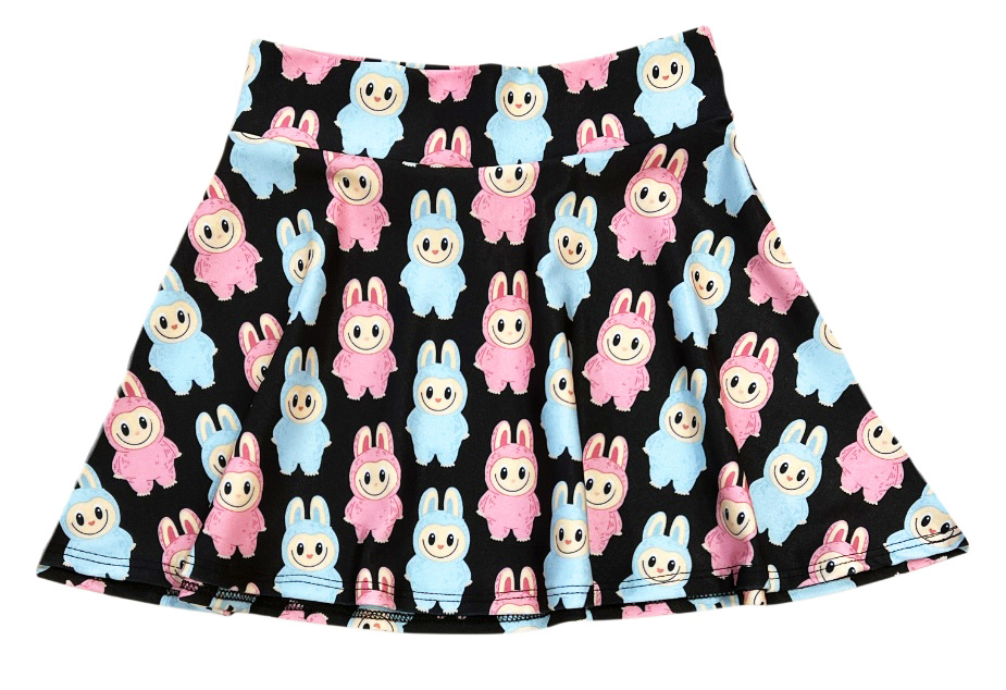 Labubu Insp. Blk Pink/Turq Skater Skirt