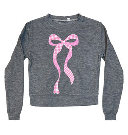 Firehouse Grey Pink Check Bow Fleece Sweatshirt