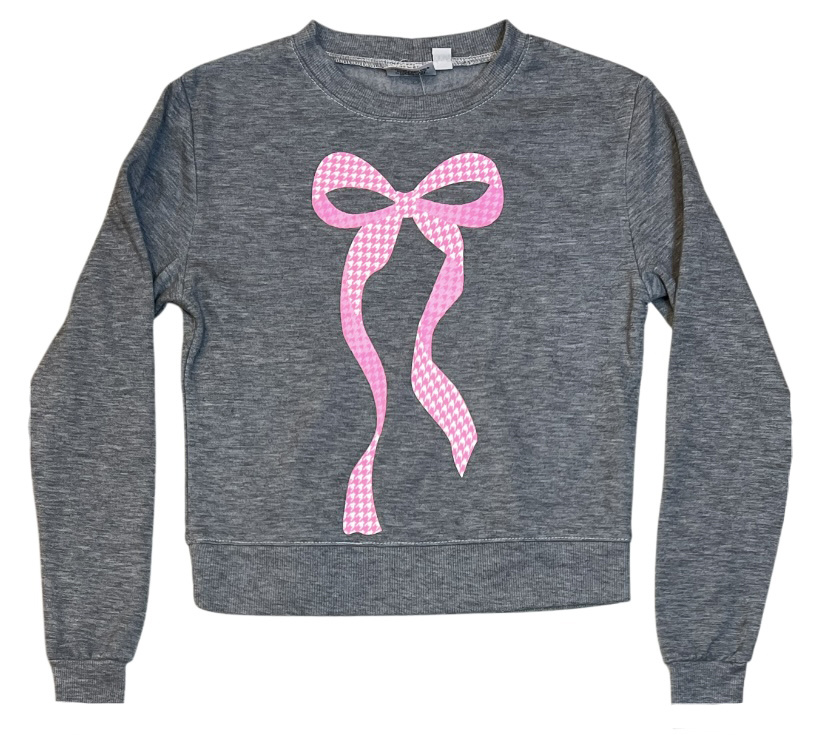 Firehouse Grey Pink Check Bow Fleece Sweatshirt