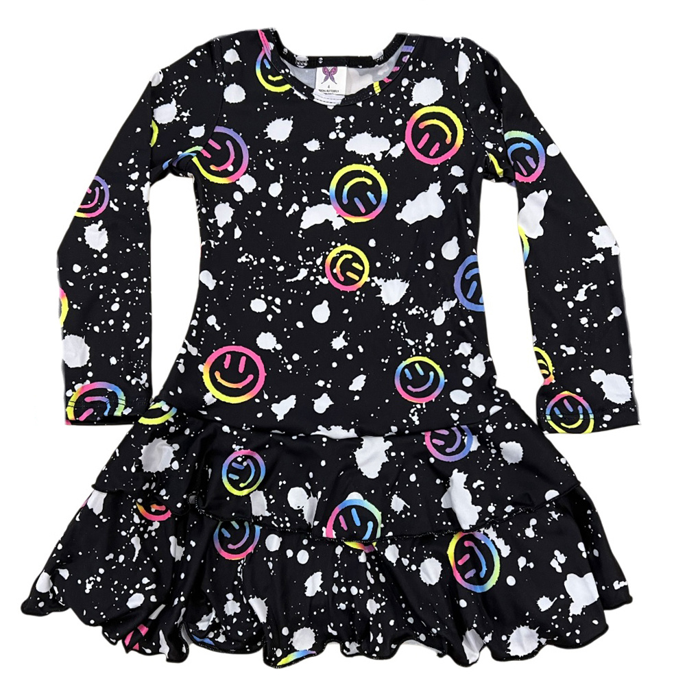 Social Butterfly Smiley Splatter Ruffle Dress