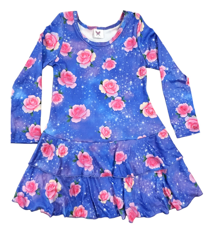 Social Butterfly Periwinkle Roses Ruffle Inf Dress