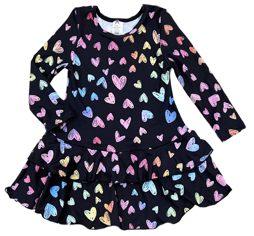 Social Butterfly Scribble Hearts Ruffle TD Inf Dress