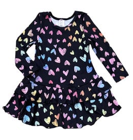 Social Butterfly Scribble Hearts Ruffle TD Dress