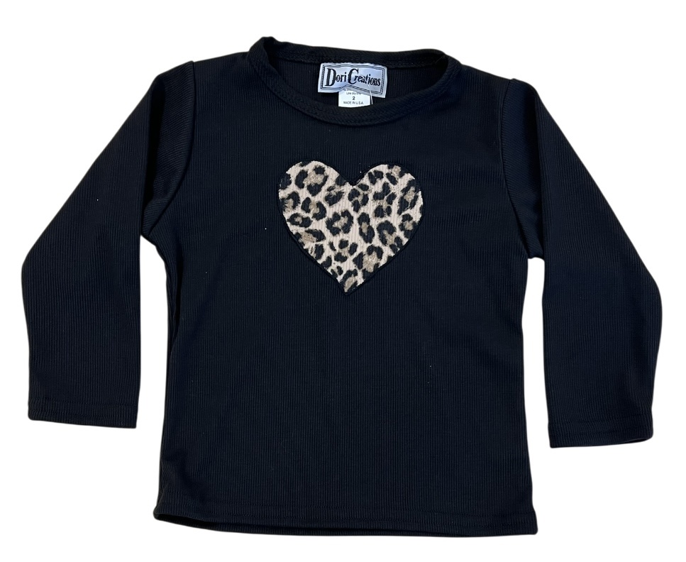 Dori Leopard Heart Black LS Ribbed Top