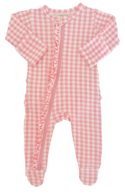 SP Love Pink Gingham Ruffle Footie