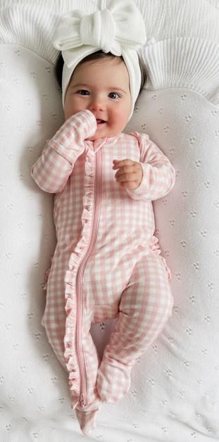 SP Love Pink Gingham Ruffle Footie