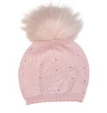 Bari Lynn Infant Knit Rhinestone Lt Pink Pom Hat