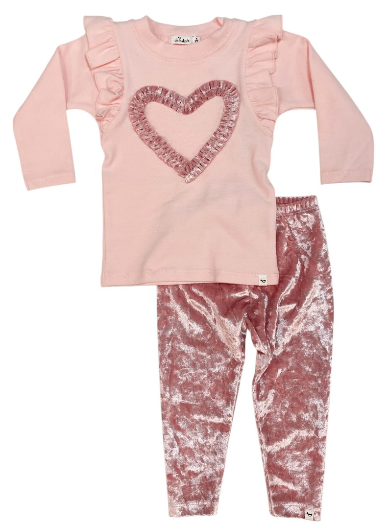 Oh Baby Pink Crushed Velvet Heart Legging Set