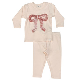 Oh Baby Pink Velvet Bow Ivory Set