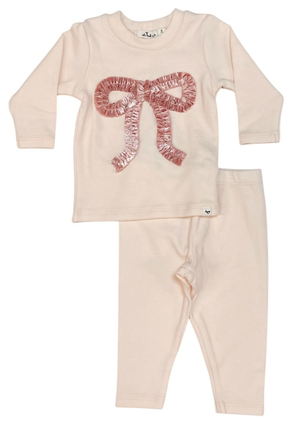 Oh Baby Pink Velvet Bow Ivory Set