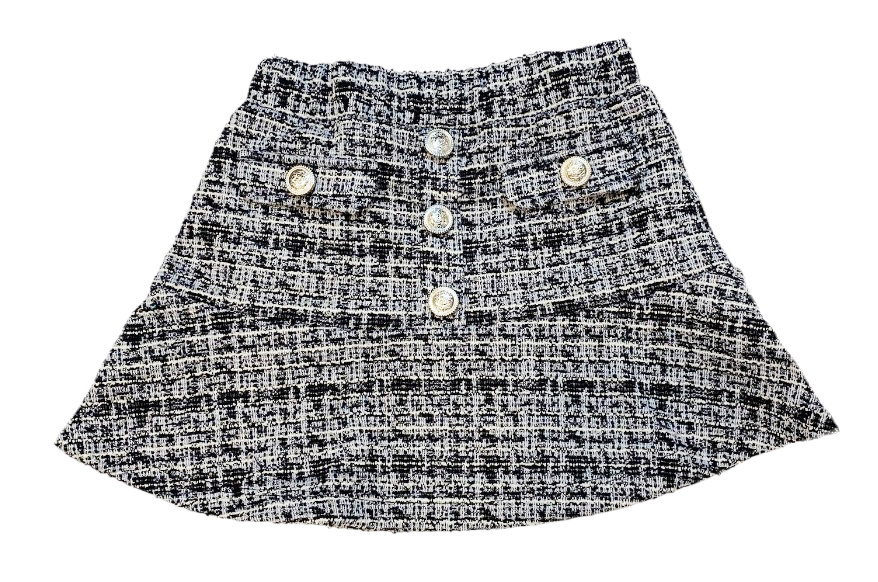 FBZ Stretch Tweed Plaid Ruffle Skirt
